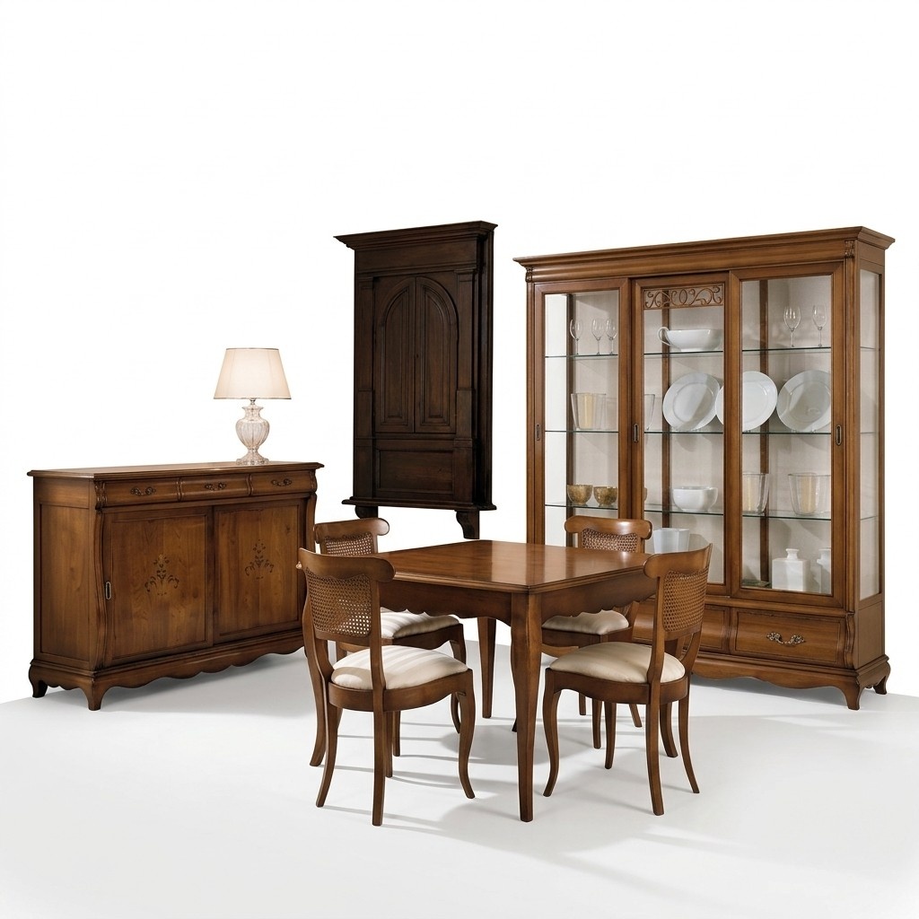 Garnitur Set Tisch 4x StÃ¼hle Stuhl Vitrine Set Kommode Essgruppe 7tlg. Esszimmer