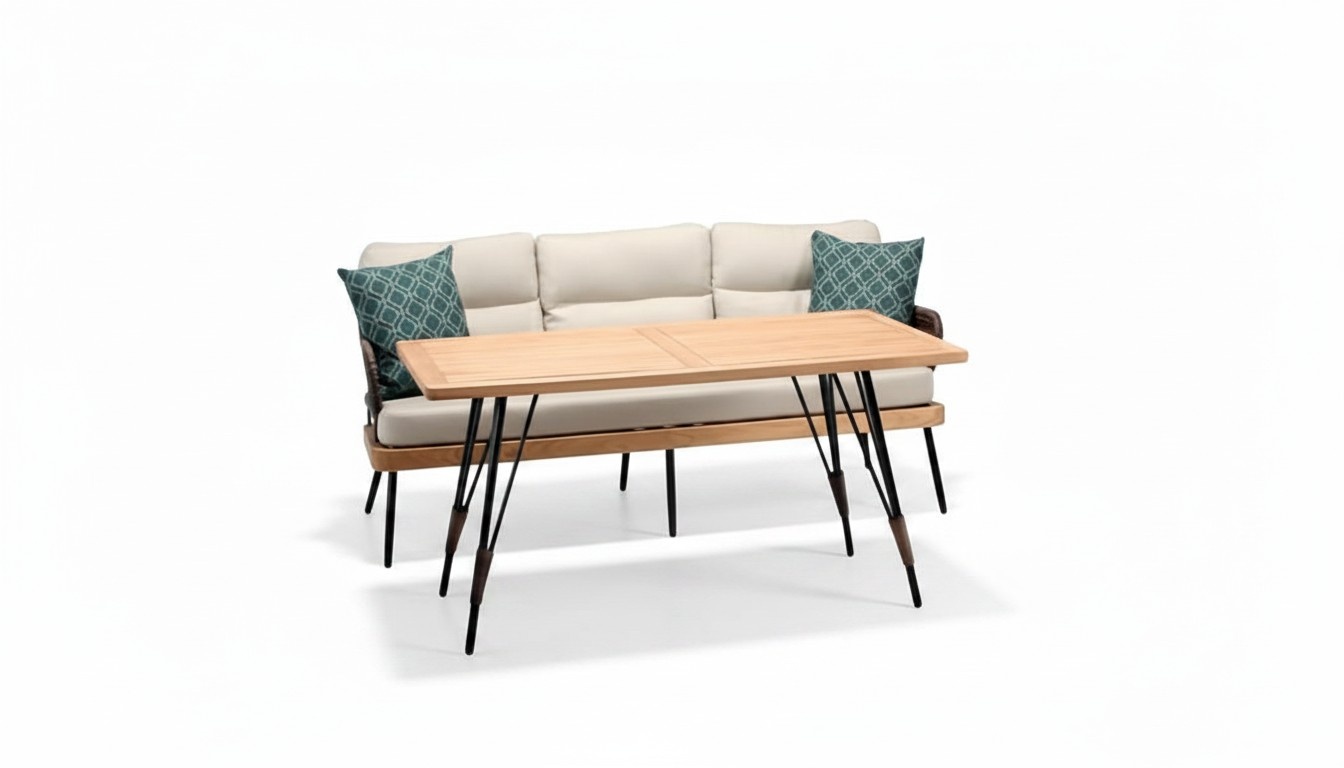 Garnitur Sofa 3 Sitzer Couchtisch Sofas Dreisitzer Rattan Luxus Modern 2tlg