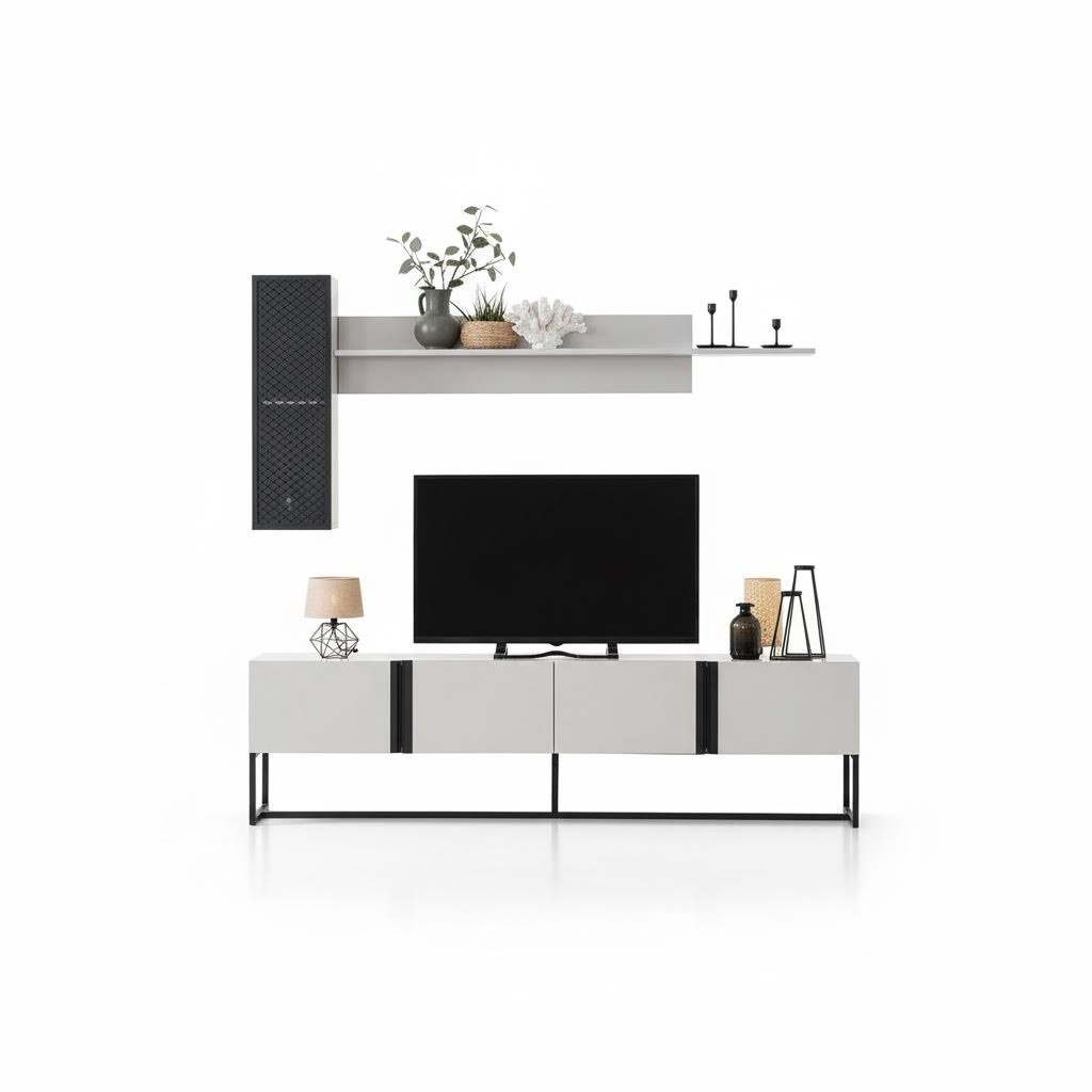Garnitur TV StÃ¤nder Schrank RTV Lowboard Wohnzimmer Regale WeiÃ Holz
