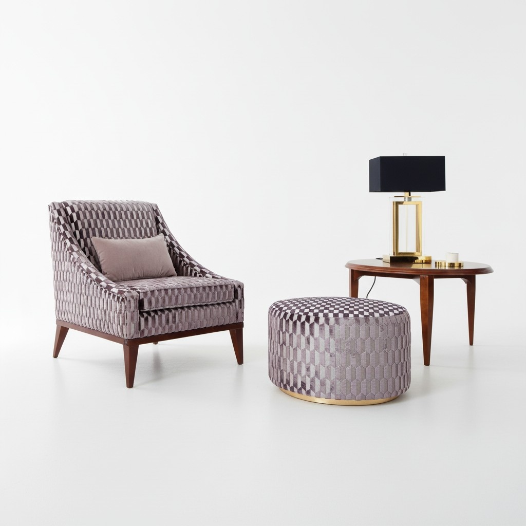 Garnitur Wohnzimmer Sessel Couchtisch Hocker Sitzer Stoff 3tlg Set