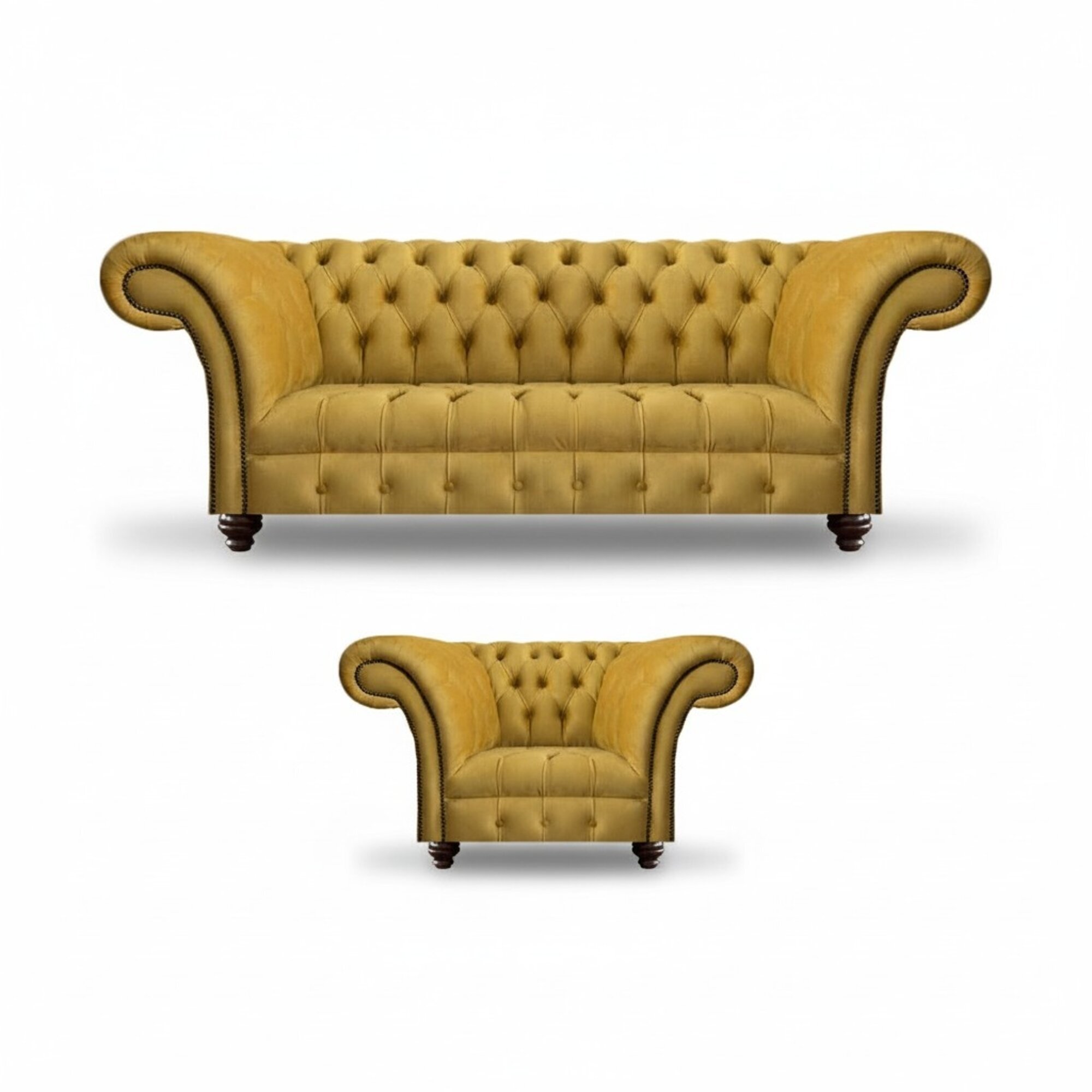 Gelb Sofa Set Sessel Luxus Textil Sofa Dreisitze Couch Chesterfield Sitz MÃ¶bel