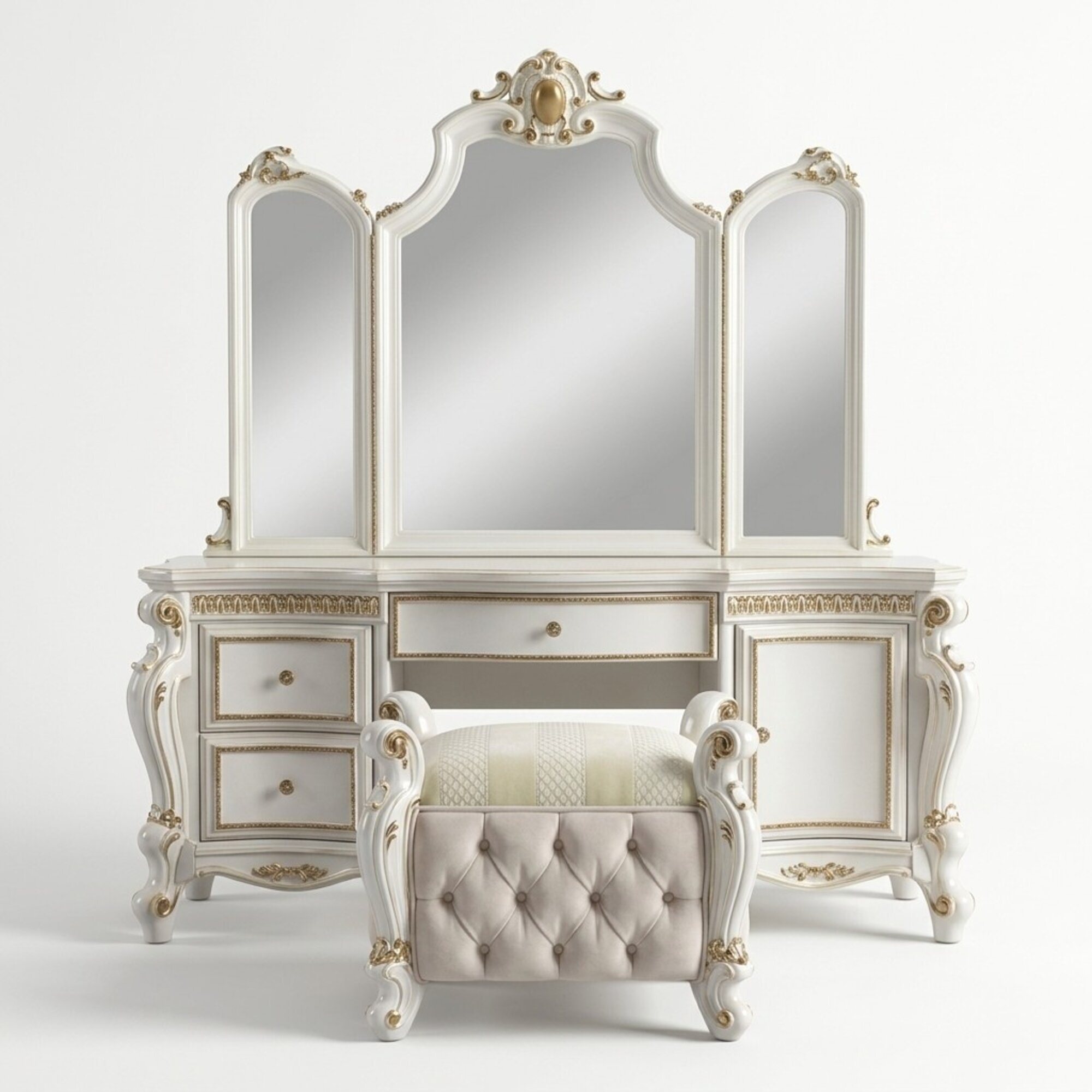 Geschnitzte Barock MÃ¶bel Schminktisch Hocker Deko Spiegel Schlafzimmer