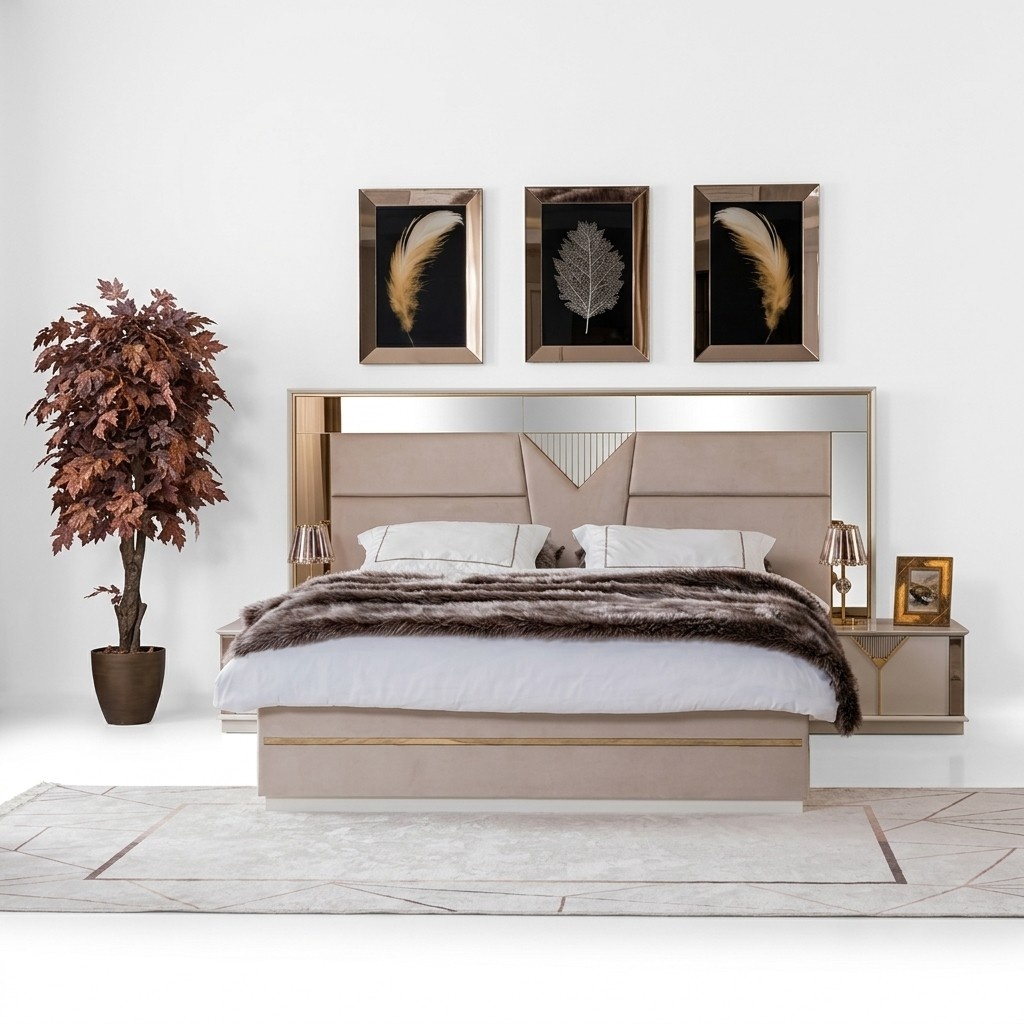 Goldenes Bett Doppelbett Schlafzimmer Betten MÃ¶bel designer Doppelbett Beige