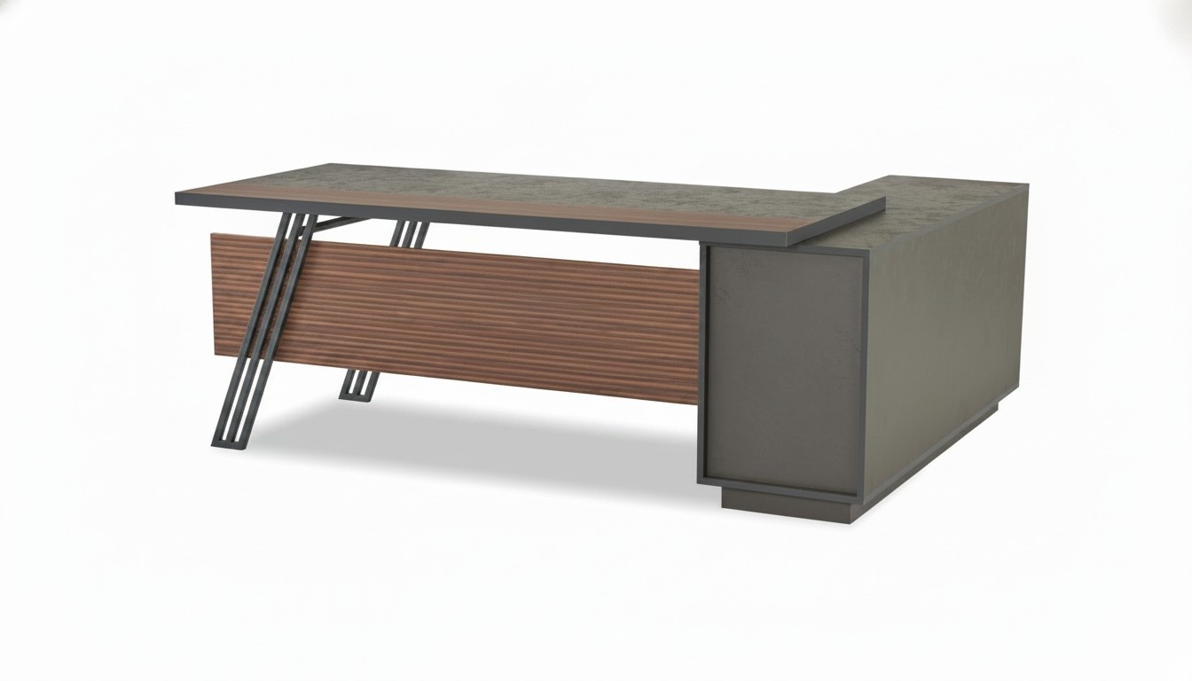 Grau-Brauner BÃ¼rotisch Designer L-Form Tisch Arbeitszimmer Ecktisch