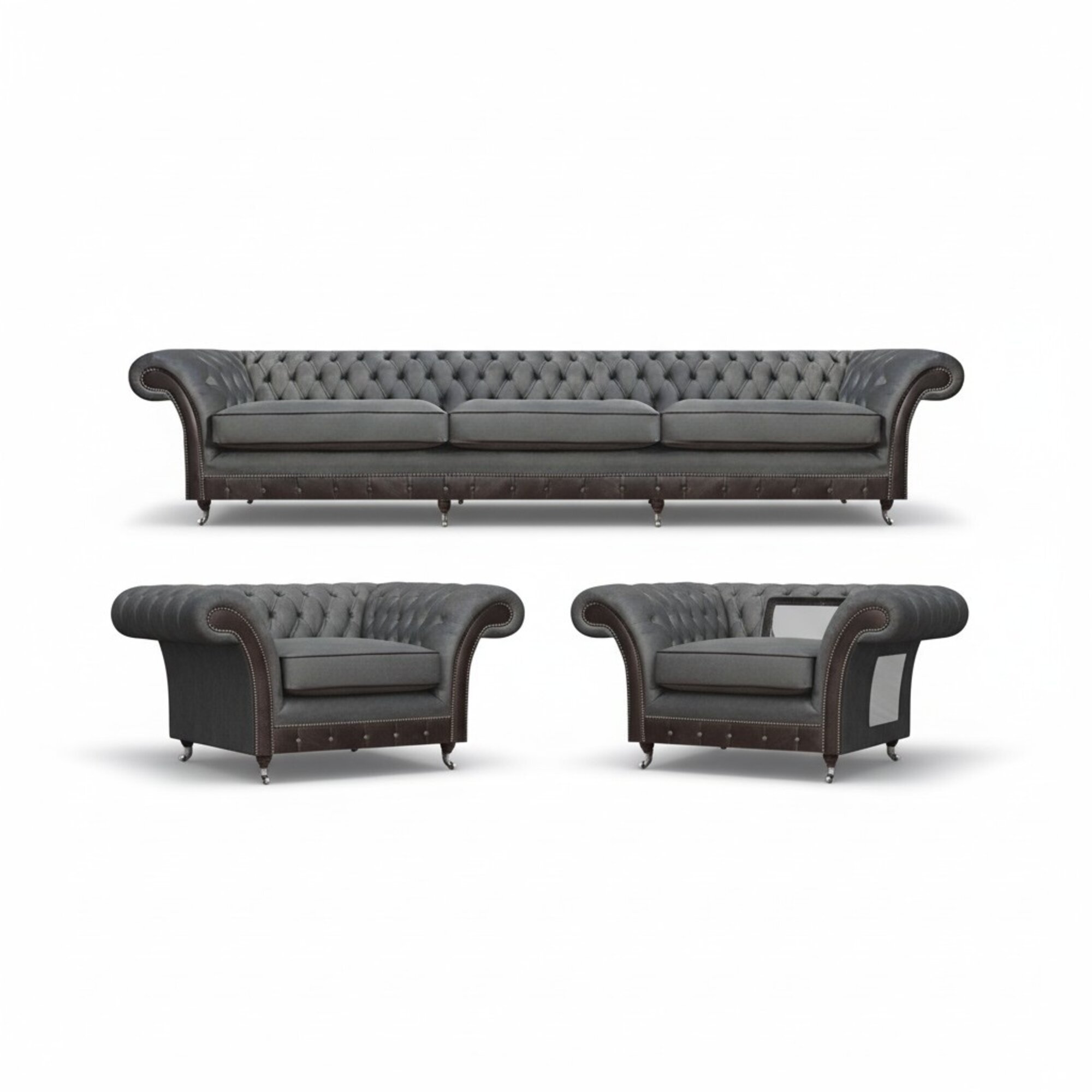 Grau Designer PolstermÃ¶bel Garnitur 3tlg Chesterfield Wohnzimmer Polstersitz