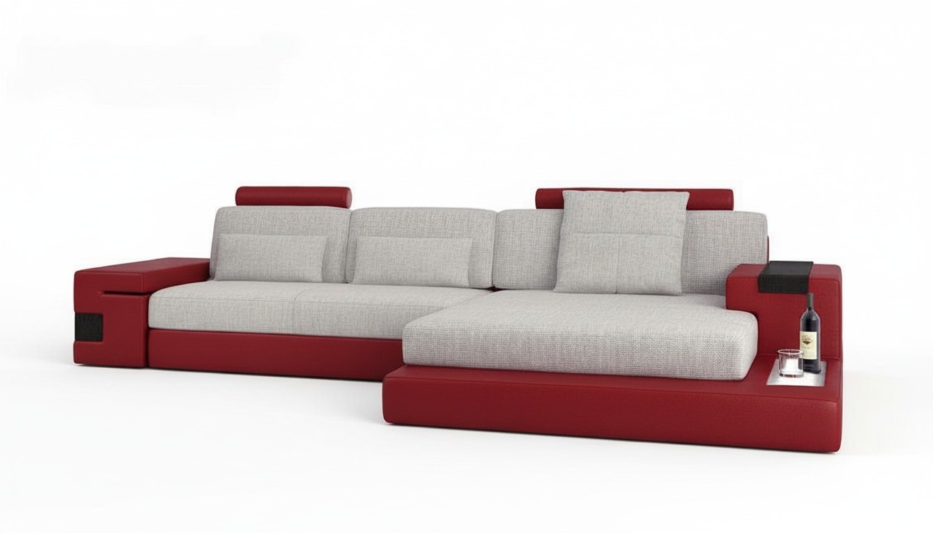 Grau L-Form Sofa Couch Polster MÃ¶bel Wohnzimmer Design Ecke Leder modern Sofas