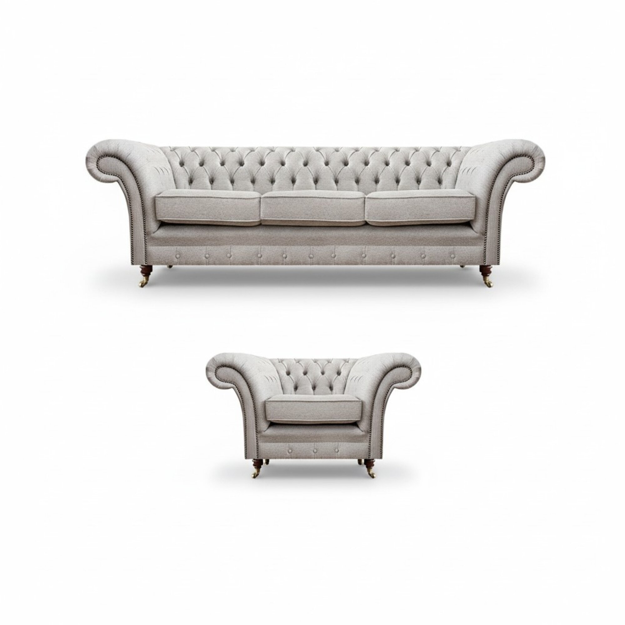 Grau Luxus Set Sofa Dreisitzer Couch Chesterfield Sessel Wohnzimmer
