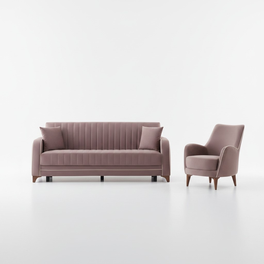 Grau Sofa Komplett 2tlg Wohnzimmer Textil Sessel mit Sofa 3 Sitzer Couchen