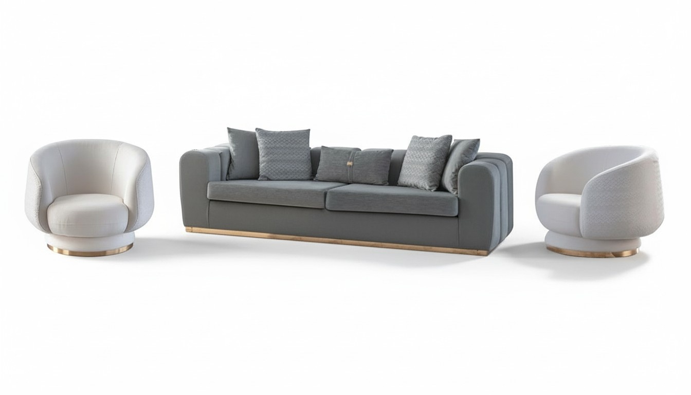 Grau-WeiÃes Wohnzimmer Sitzset Polster Couchen 4 Sitzer Sessel