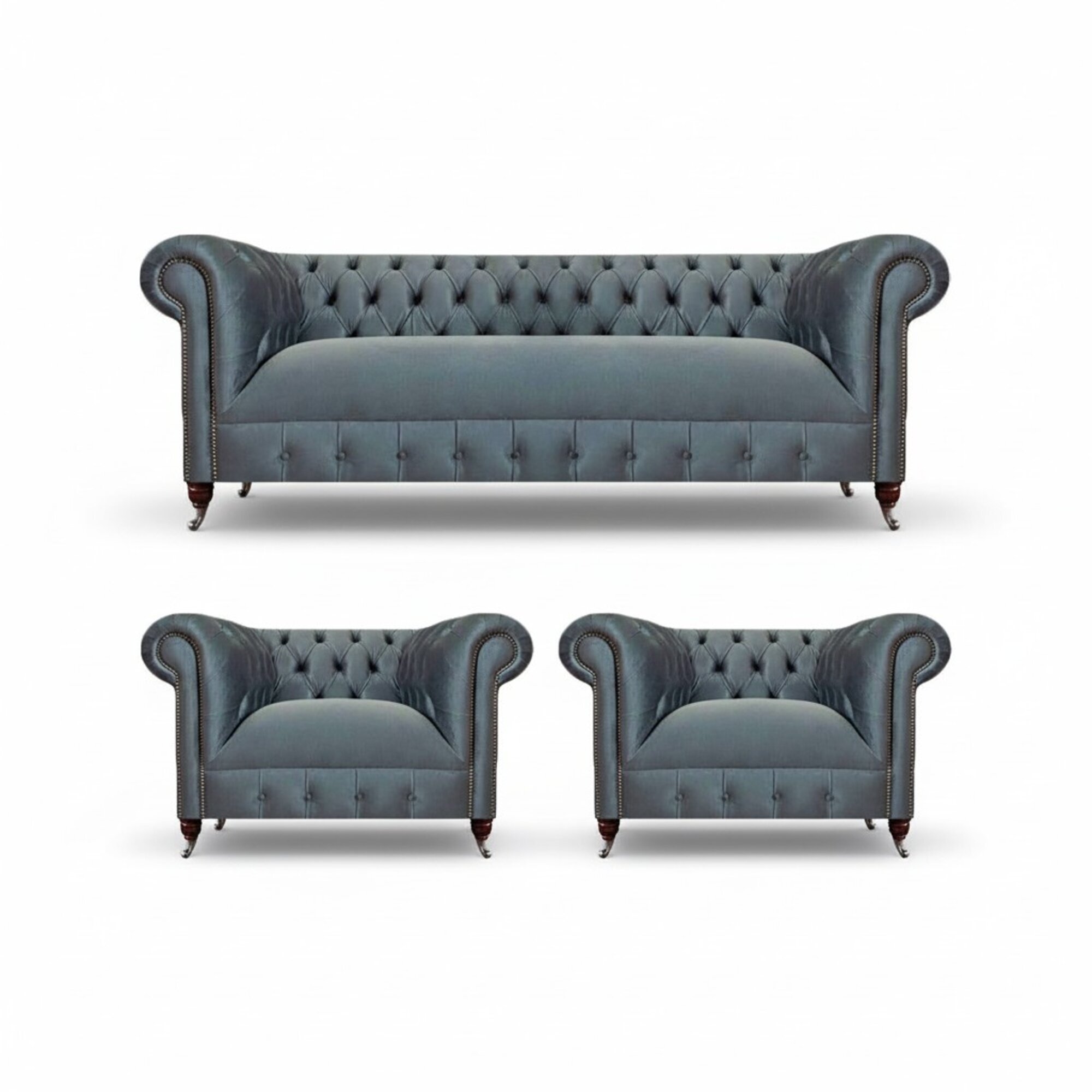 Graue Chesterfield MÃ¶bel Sitzsofas Designer Sessel Wohnzimmer MÃ¶bel 3tlg