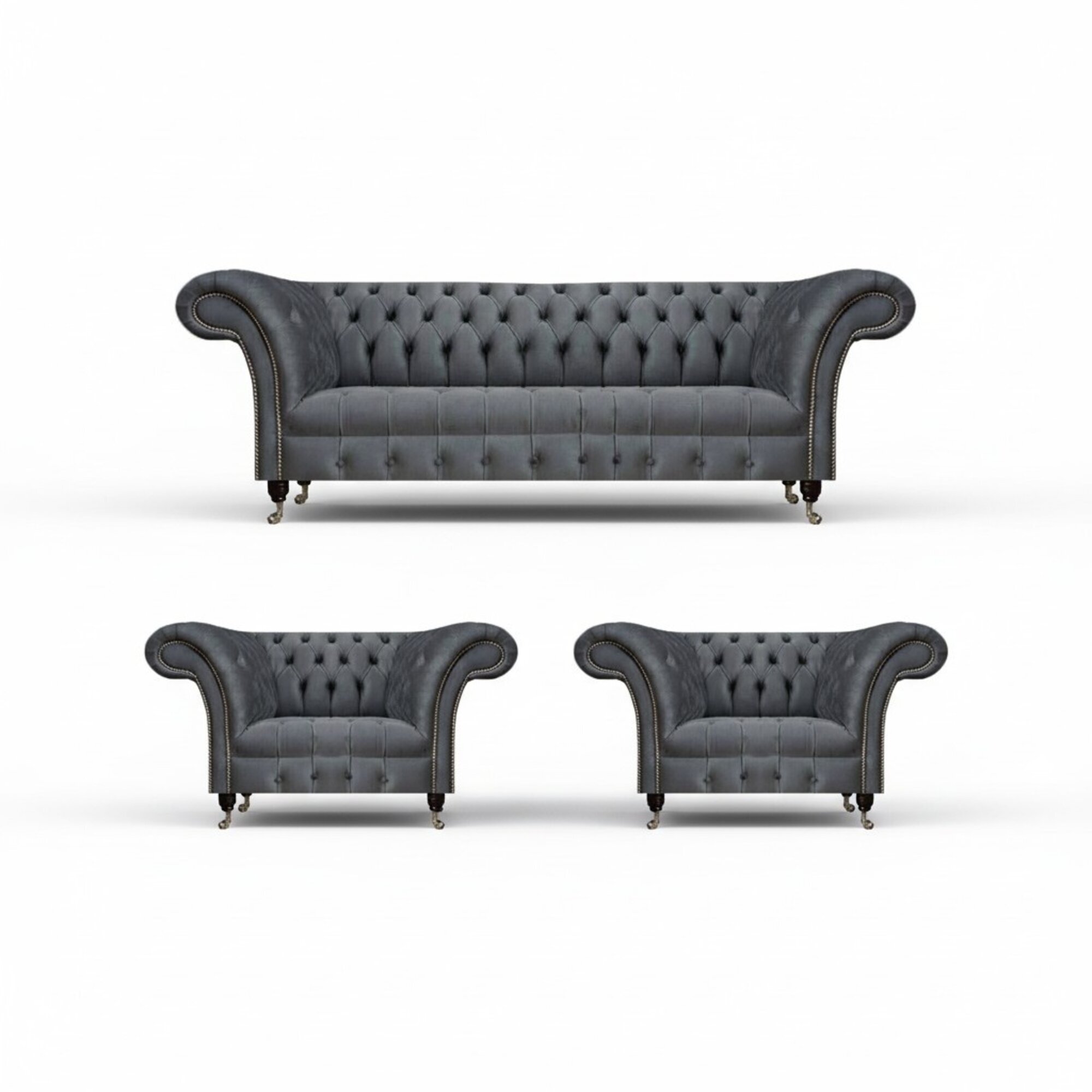 Graue Garnitur Chesterfield SitzmÃ¶bel Designer Couch 2x Polstersessel