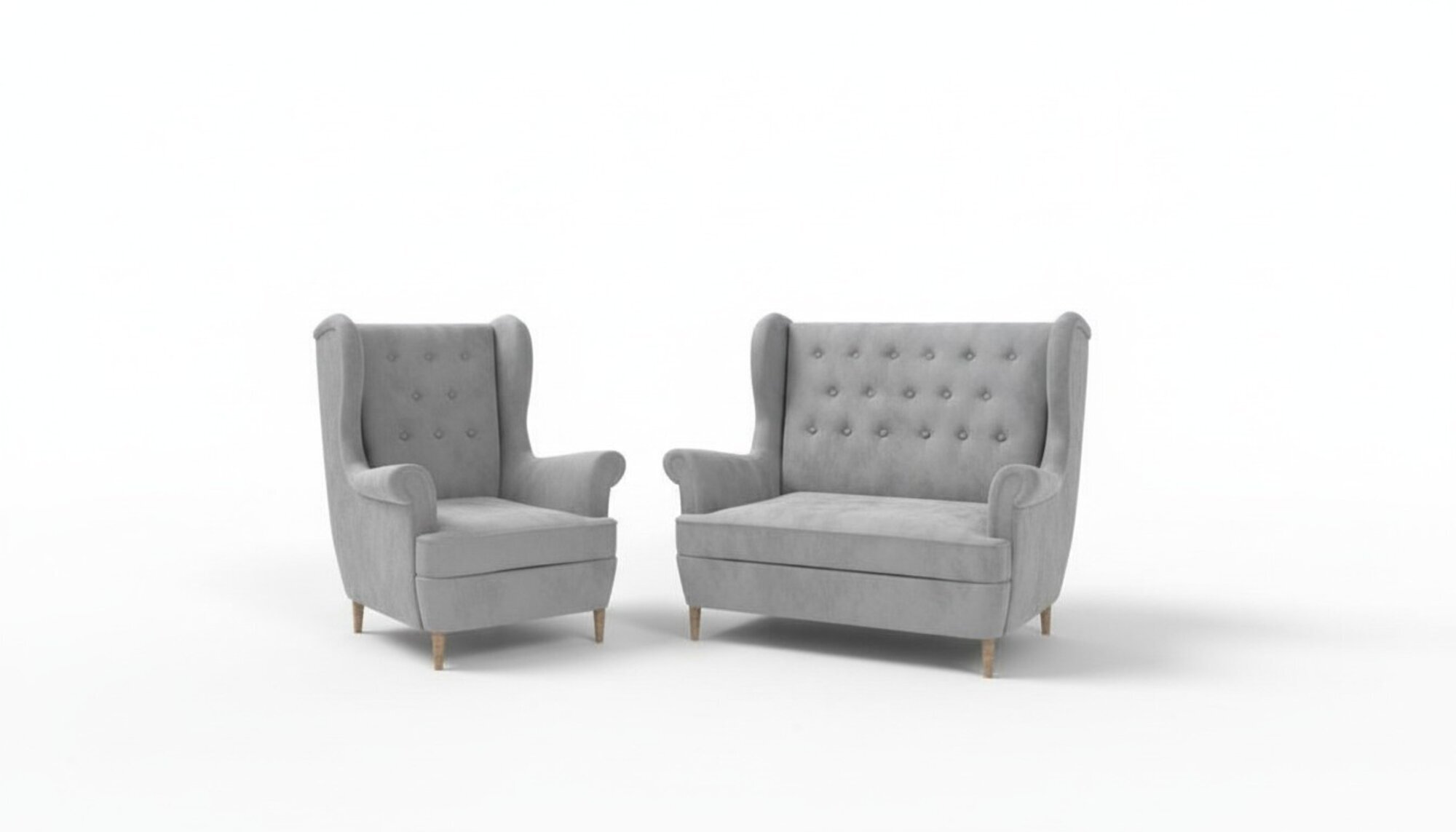 Graue Stoff Chesterfield Sofagarnitur 2+1 Sitzer Sofa Couch Polster Samt