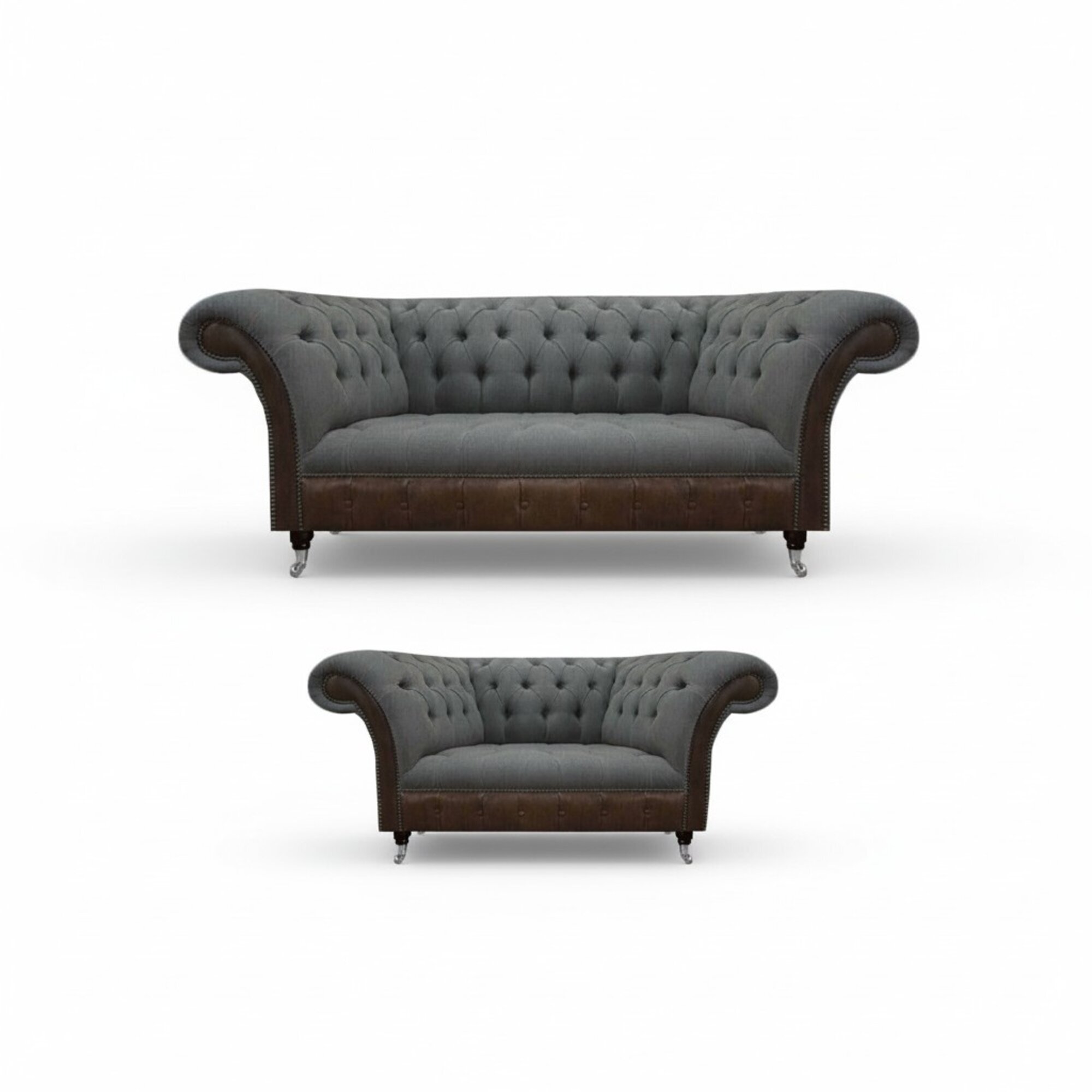 Graue Wohnzimmer Chesterfield Couchen Moderne Sofagarnitur 2tlg Edles Set