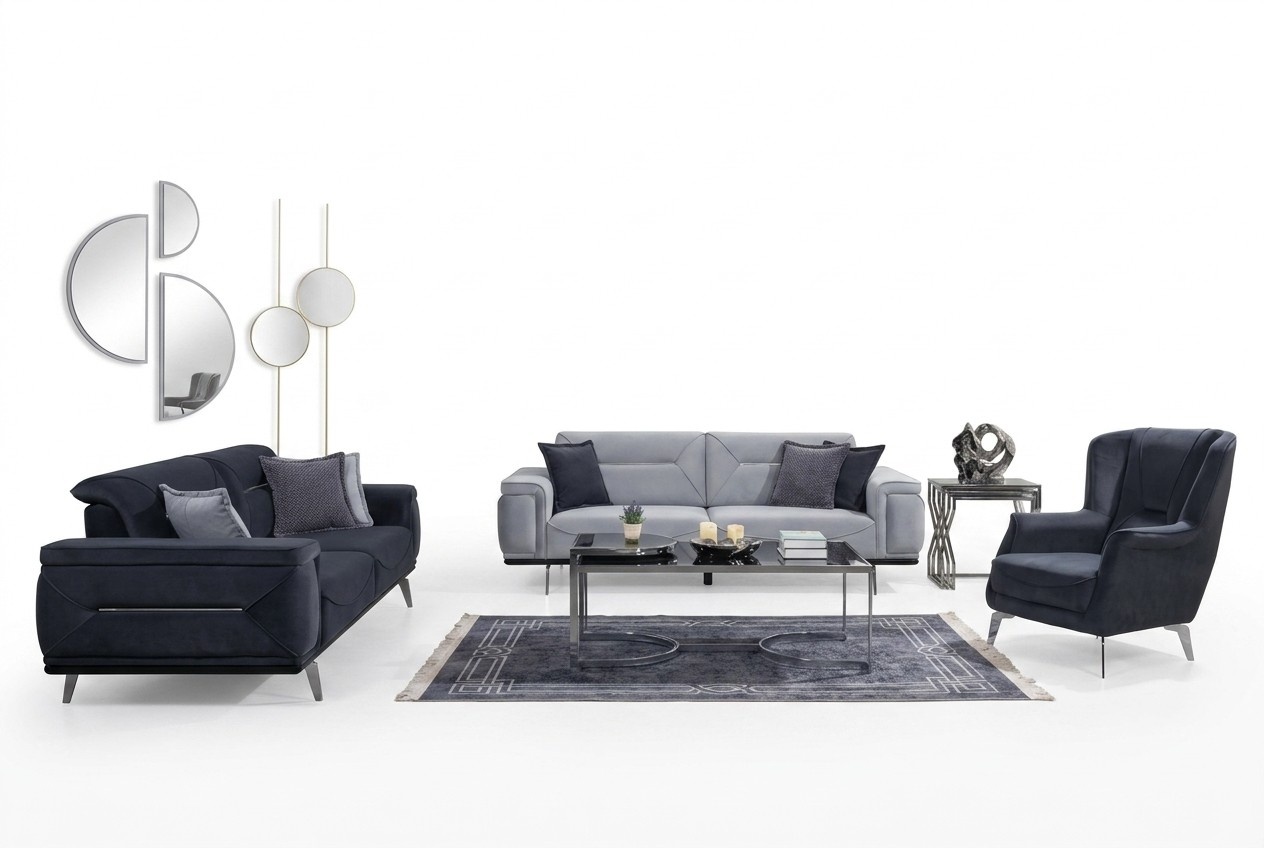 Graue Wohnzimmer Sofas Designer Couchen 3-Sitzer Luxus EInsitzer Sessel