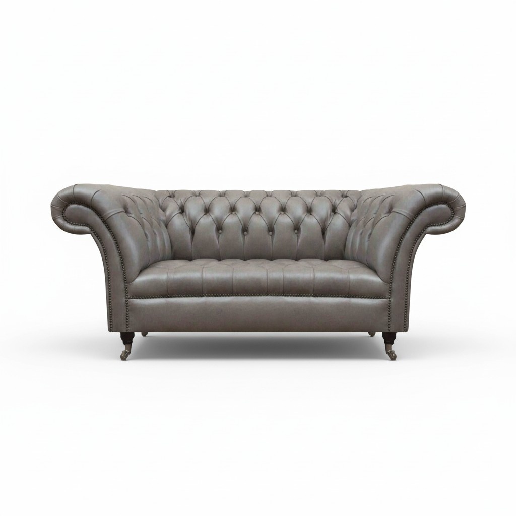 Grauer Chesterfield Zweisitzer Ledercouchen 2-Sitzer Polster SitzmÃ¶bel