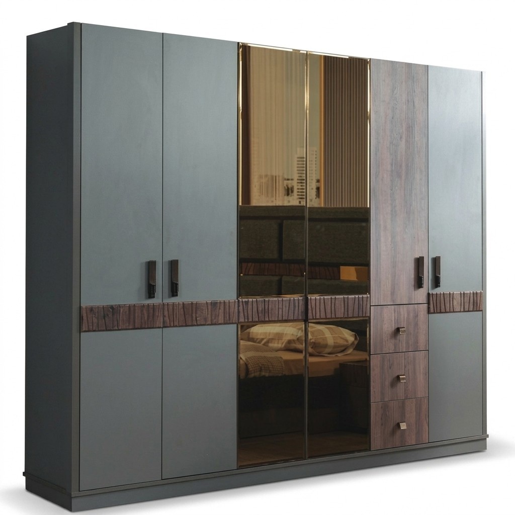 Grauer GroÃer Kleiderschrank Schlafzimmer HolzschrÃ¤nke Luxus MÃ¶bel