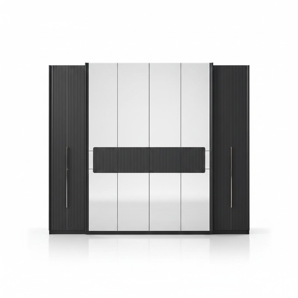 Grauer Kleiderschrank aus Holz modern eleganter Stauraum