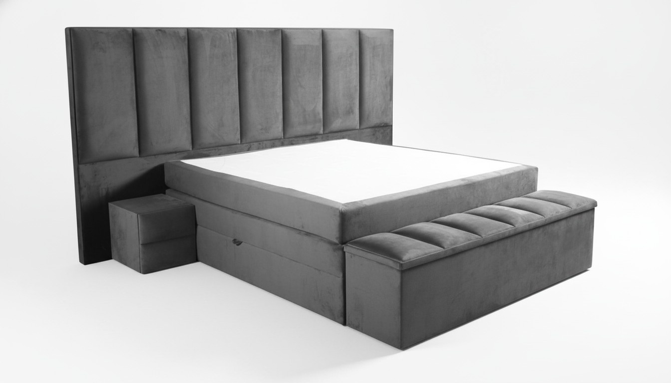 Graues Doppelbett+2x Nachttische klassisches SchlafzimmermÃ¶bel Design