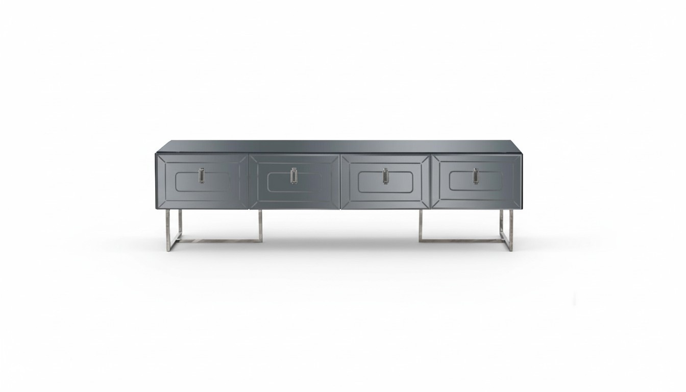 Graues Lowboard Exklusives RTV-Board Wohnzimmer Glas Schrank 4-tÃ¼rig