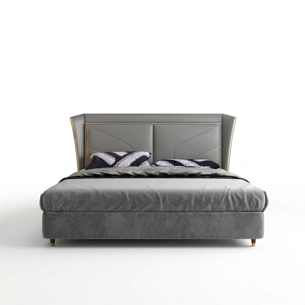 Graues Schlafzimmer Doppelbett Designer Betten Holzgestell Lederbetten
