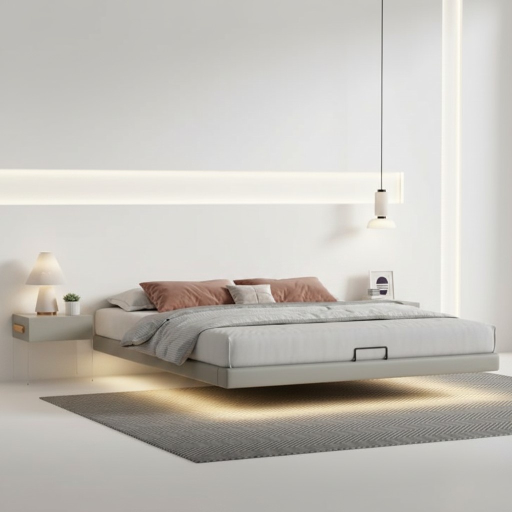 Graues Schlafzimmer Wandbett Designer Betten Luxus Holz Doppelbetten