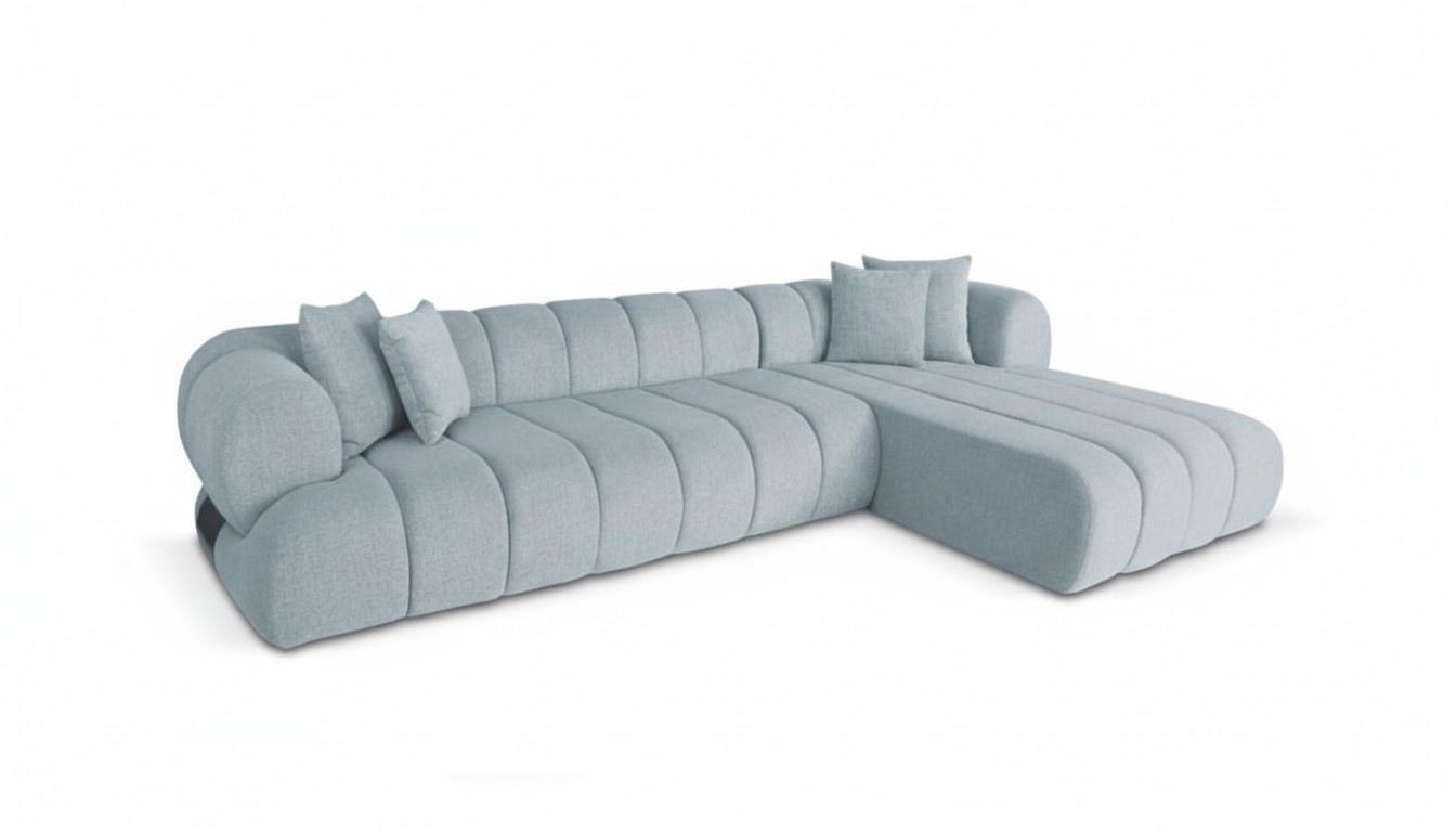 Graues Stoff Ecksofa L-Form Couch Designer Polster MÃ¶bel Holzgestell