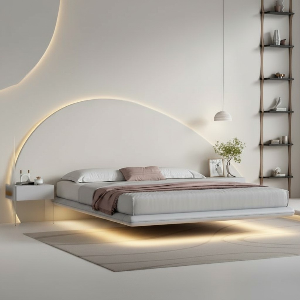 Graues Wandbett Moderne Schlafzimmer MÃ¶bel Holzgestell LED-Betten Neu