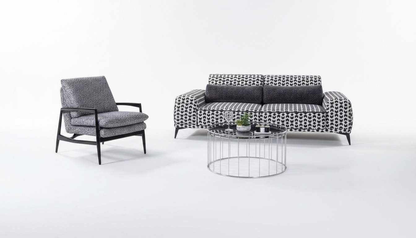 Graues Wohnzimmer Textilsofa 3-Sitzer Couchen Luxus Lounge Sessel 2tlg