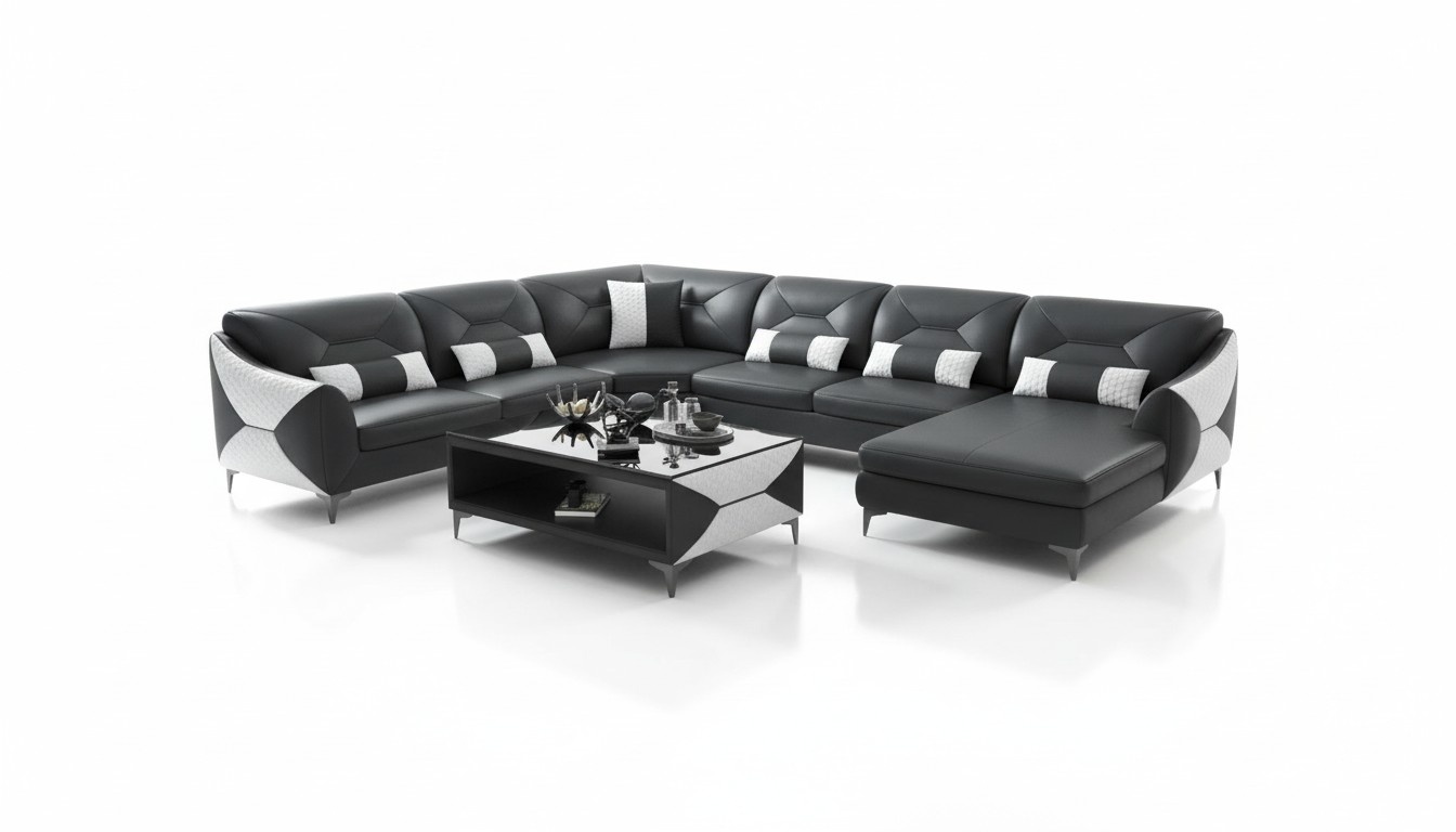GroÃ Wohnlandschaft Sofa U Form Ecksofa Ledersofa Schwarz Kunstleder