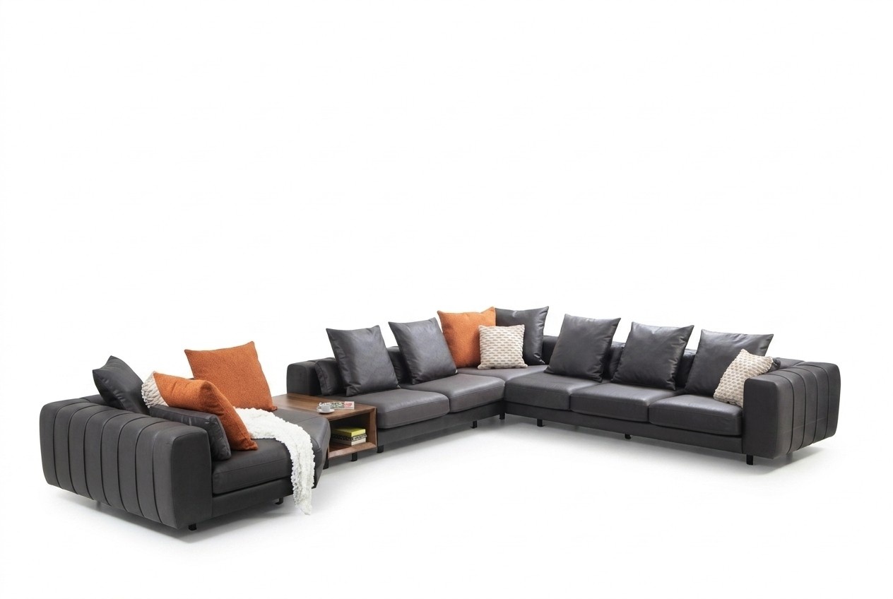 GroÃe Wohnlandschaft Sofa Ecksofa U form Polstersofa Grau Stoffsofa