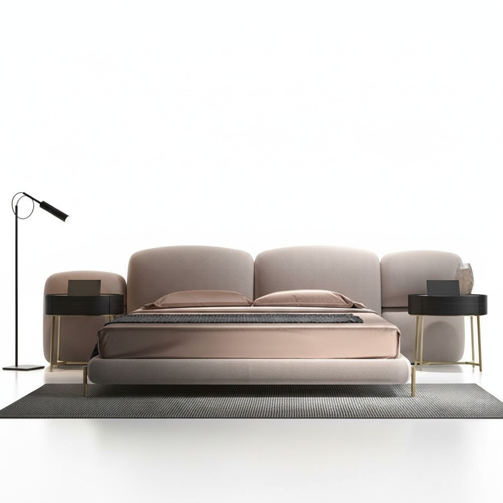 GroÃes Beiges Schlafzimmer Doppelbett Designer Breites Textil Kopfteil