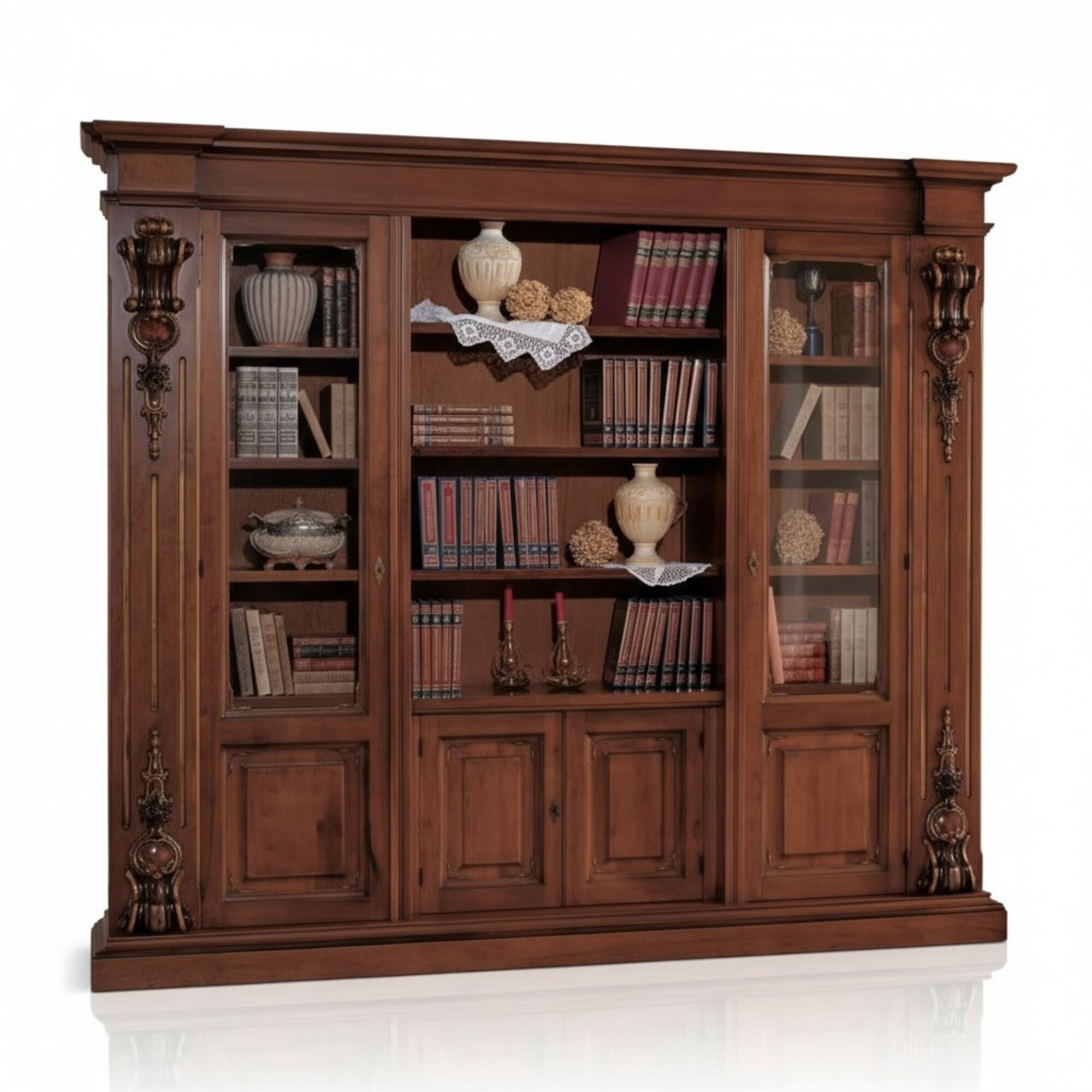 GroÃes Braunes BÃ¼cherregal Luxus Vitrine Holzschrank Massivolz MÃ¶bel