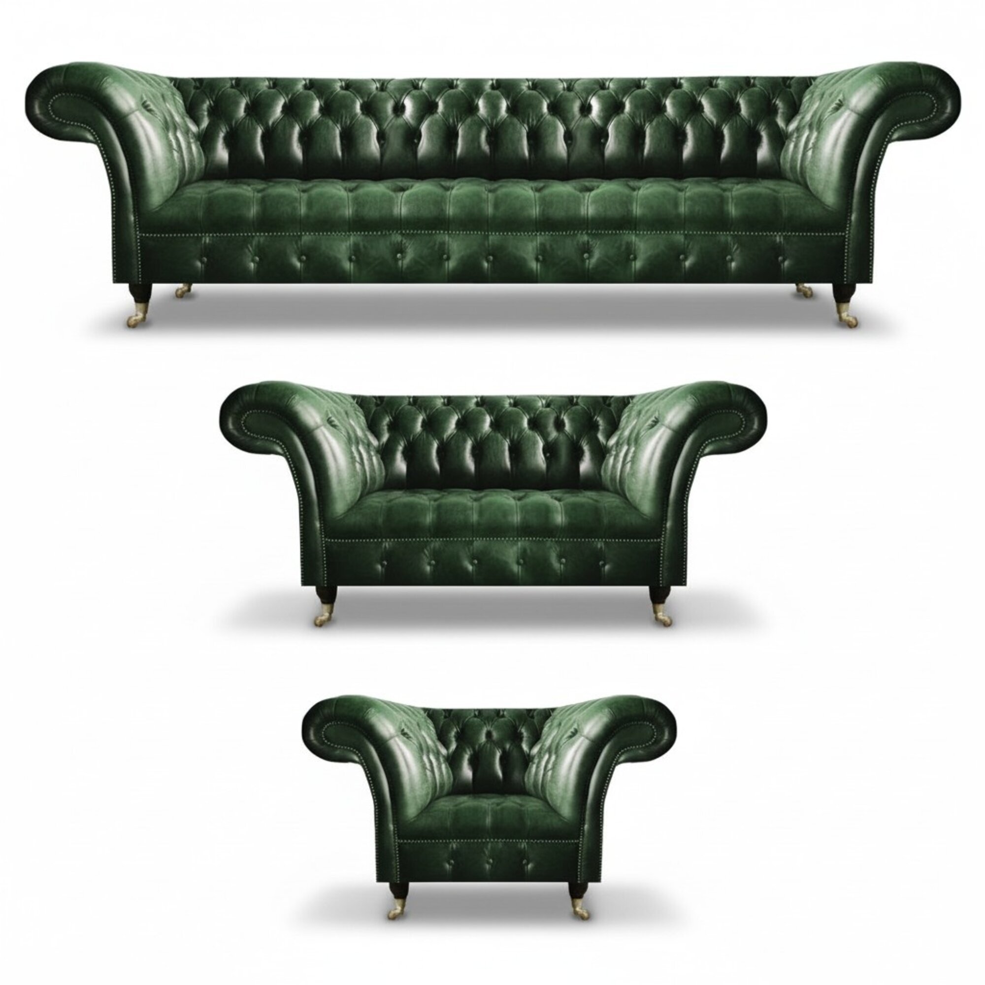 GrÃ¼n Leder Sofas Set 3tlg Wohnzimmer Sofagarnitur PolstermÃ¶bel Chesterfield
