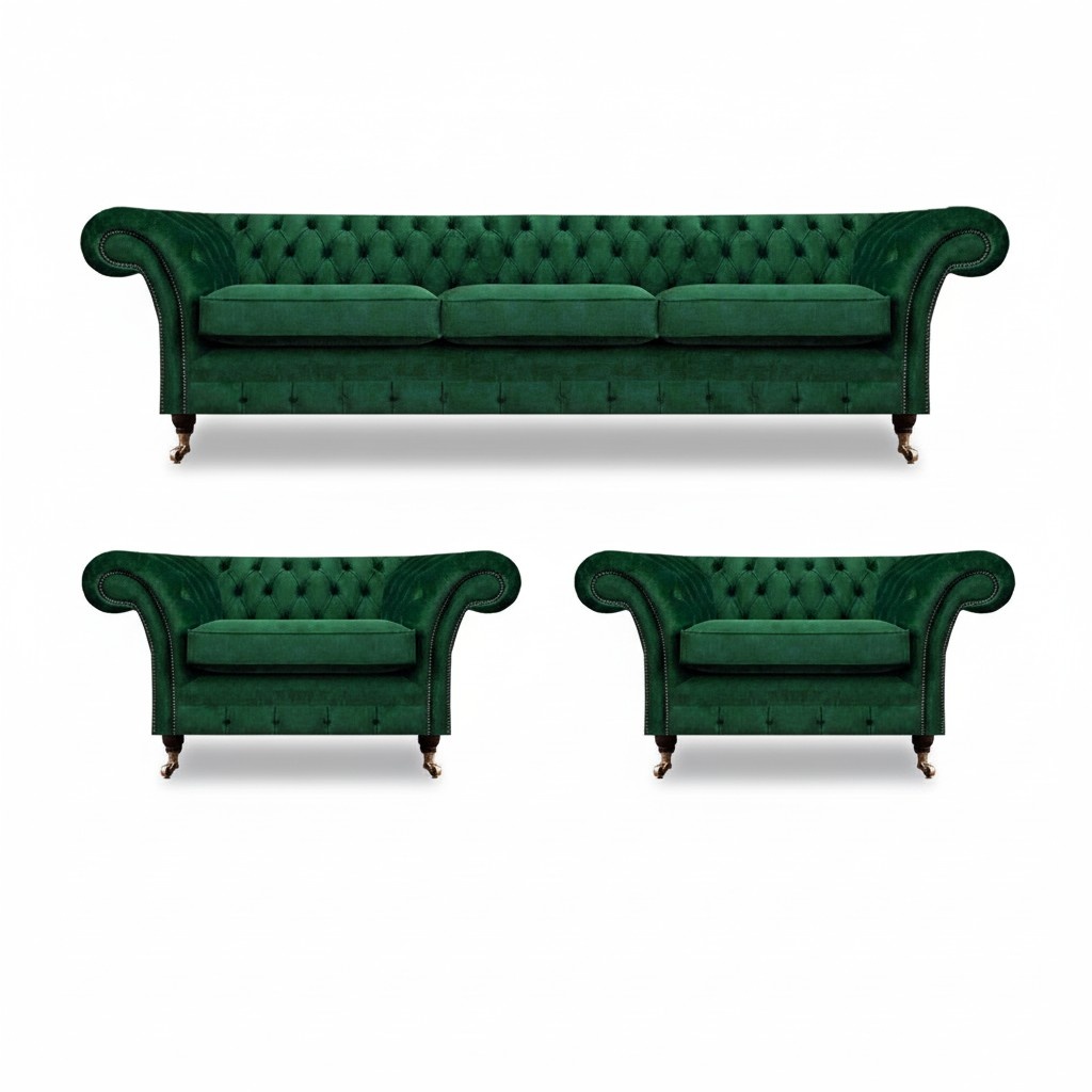 GrÃ¼n MÃ¶bel Wohnzimmer PolstermÃ¶bel Chesterfield Set 3tlg 3+1+1 Einrichtung