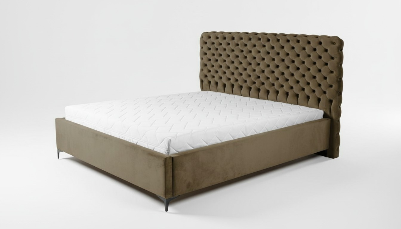 GrÃ¼nes Chesterfield-Bett Klassisches SchlafzimmermÃ¶bel-Design Eleganter Stoff