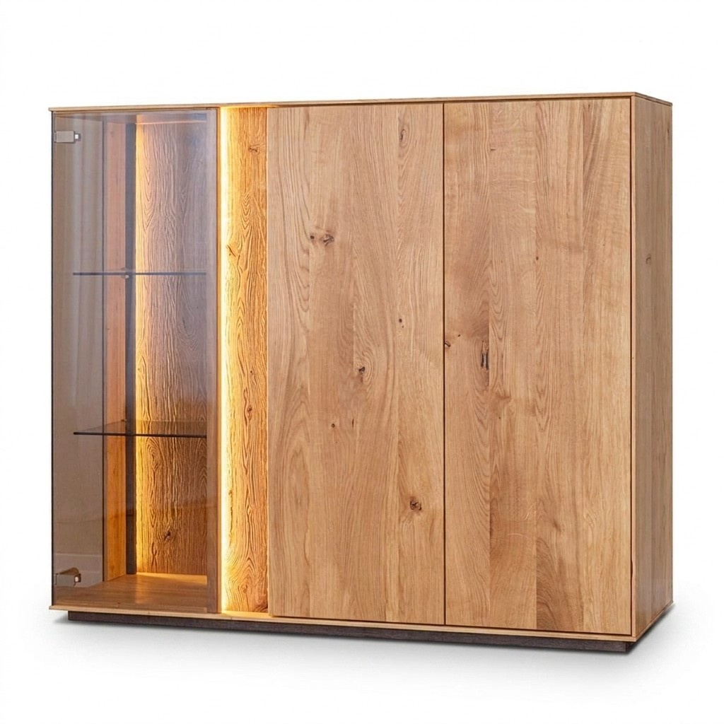 Hellbraune Vitrine Designer Esszimmer Anrichte Holz SchrÃ¤nke LED-Schrank