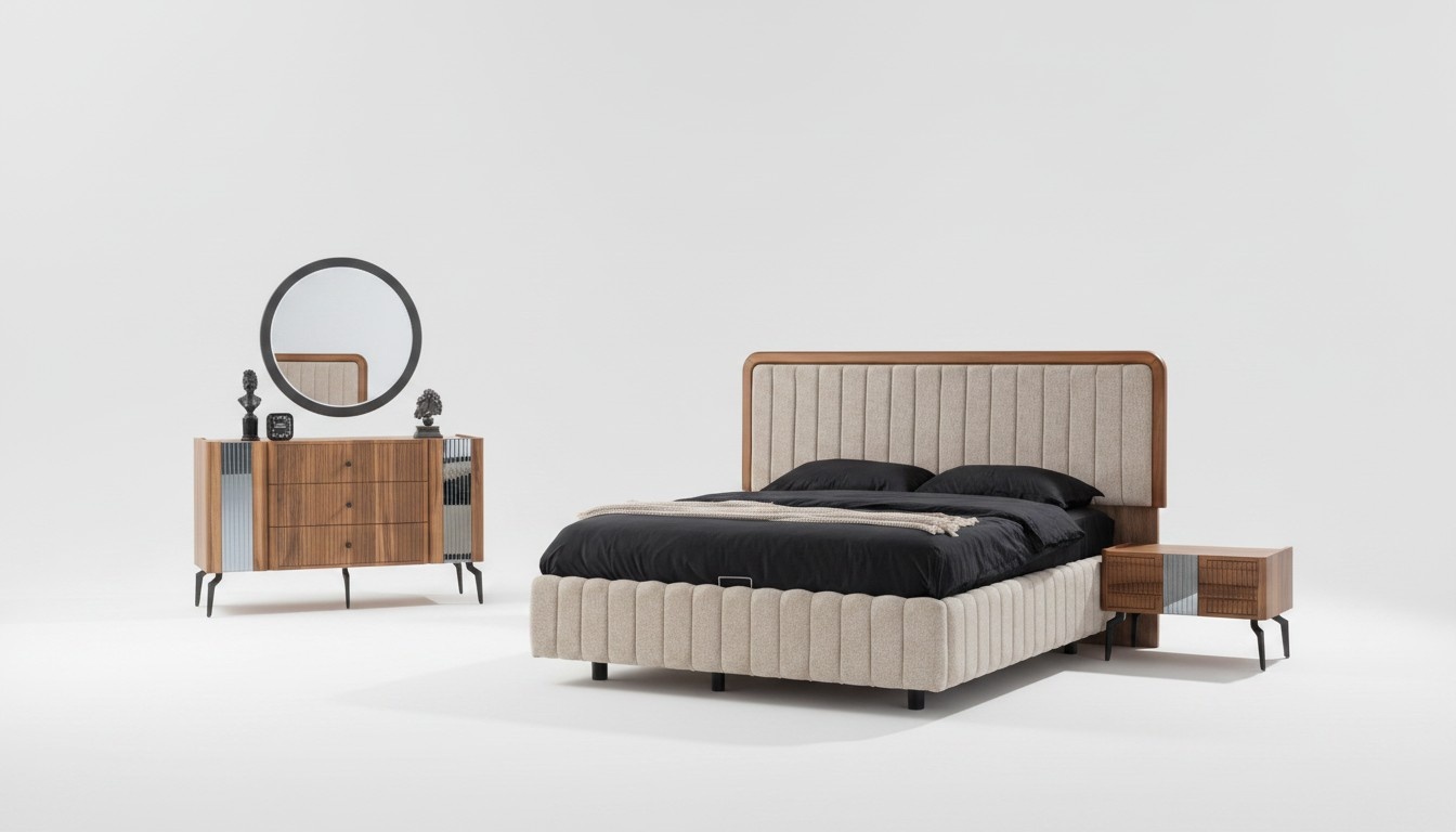 Helle Schlafzimmer MÃ¶bel Doppelbett Schminktisch Spiegel 2x Nachttische