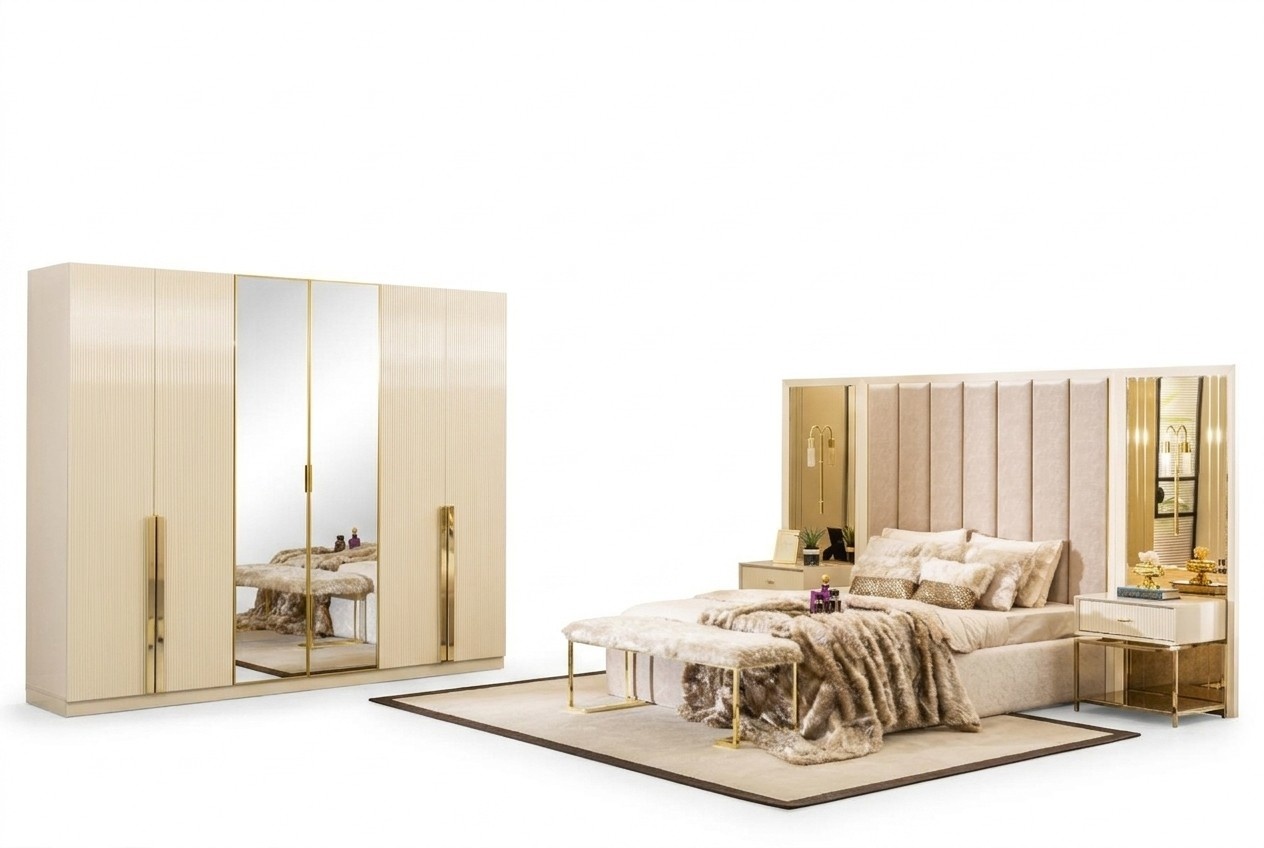 Helles Schlafzimmer Bett Nachttisch Kleiderschrank Schrank MÃ¶bel 5tlg.