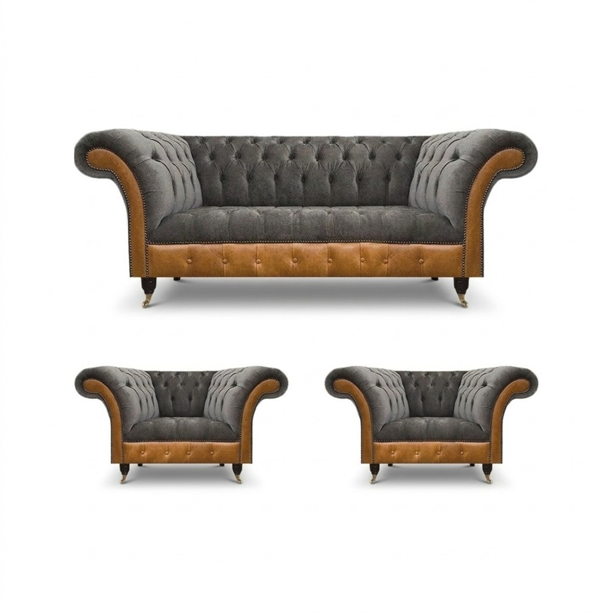 Hellgraue Chesterfield Lehnsessel Designer 3-Sitzer Couch Polster MÃ¶bel