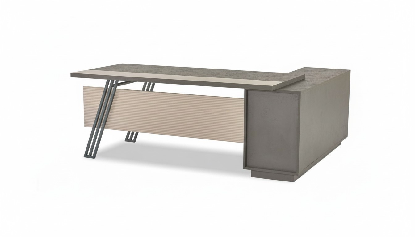 Hellgrauer Eckschreibtisch Designer L-Form BÃ¼rotisch Robuster Holztisch