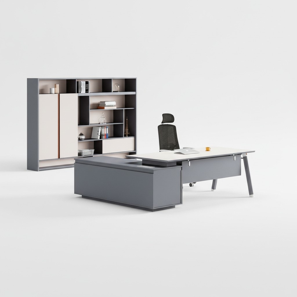 Hellgrauer Ecktisch Designer Arbeitszimmer MÃ¶bel Chef Holz Schreibtisch