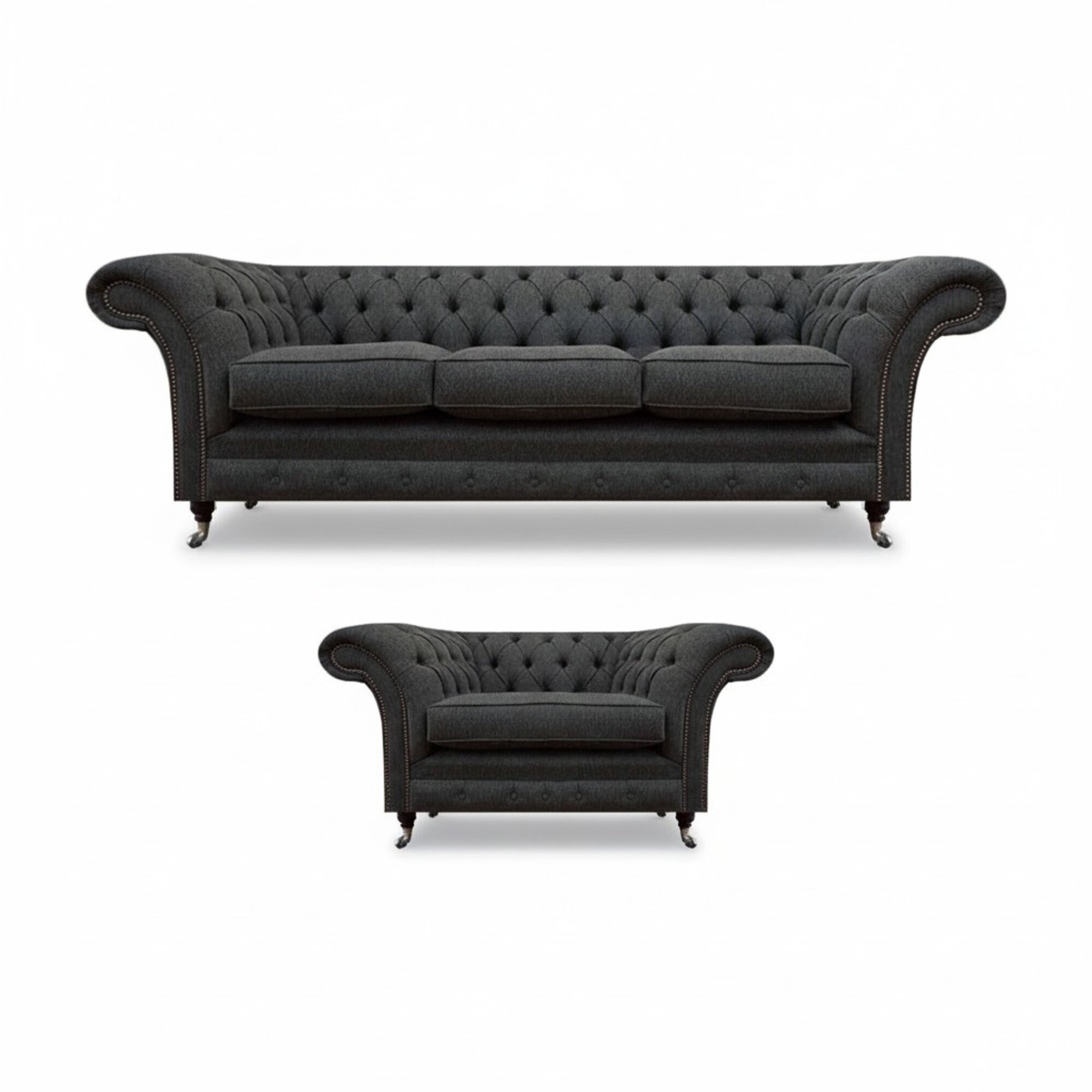 Hellschwarze Chesterfield Wohnzimmer Garnitur Designer Polster MÃ¶bel