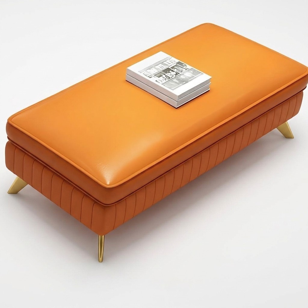 Hocker Polsterhocker FuÃ MÃ¶bel Wohnen SitzbÃ¤nke Sitz Leder orange Design