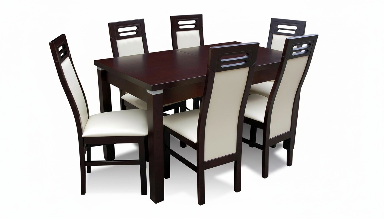 Holz Designer Ess Tisch + 6 StÃ¼hle Set Garnitur Zimmer Gruppe 7 tlg. Tische Neu