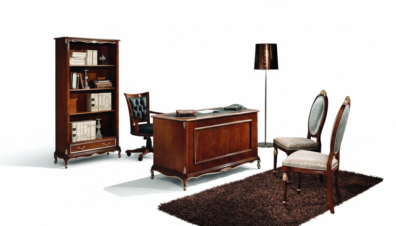 Holz Luxus MÃ¶bel Klassisches BÃ¼cherregal im Barock Stil mit 1 Schublade und Regalen