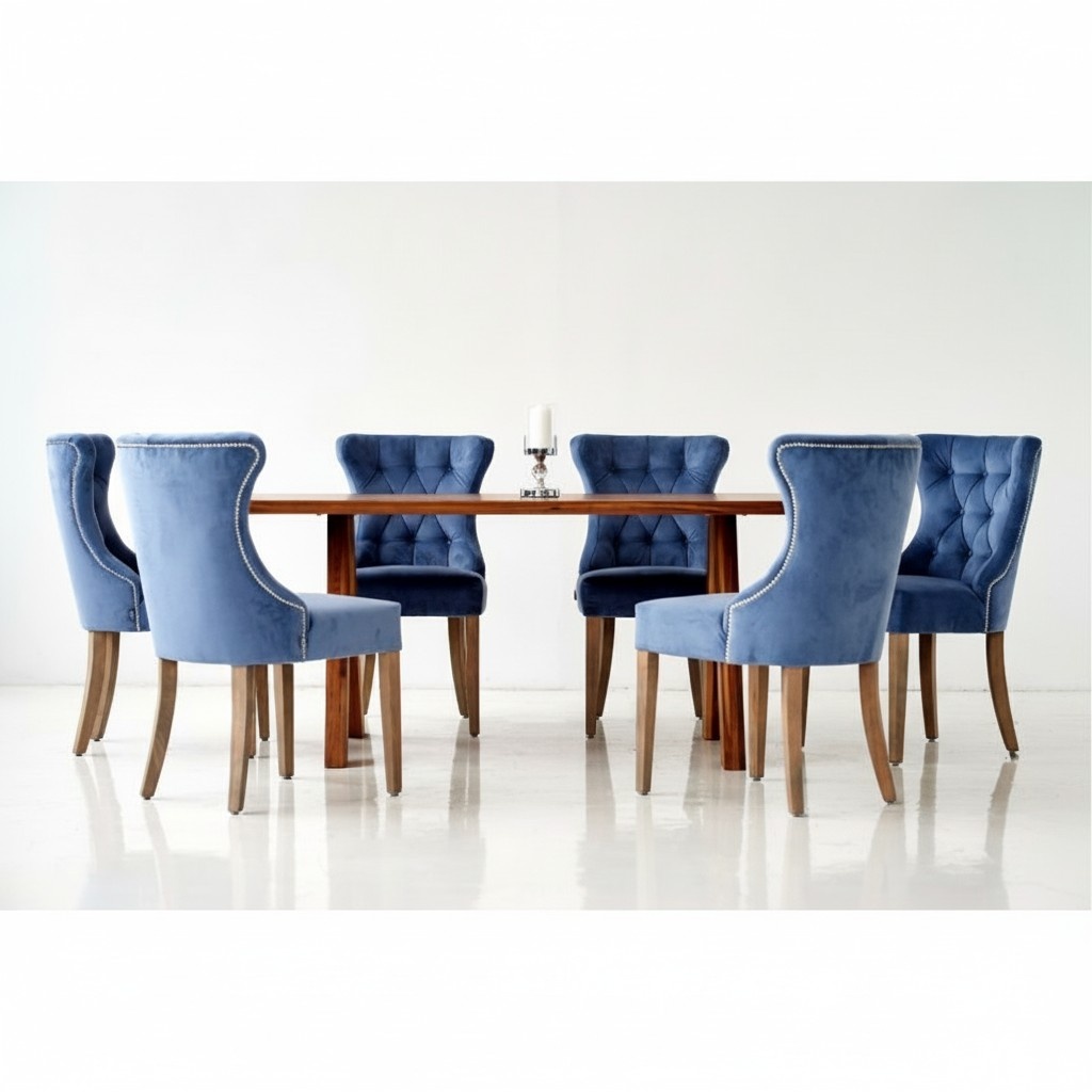 Holz Tisch + 6 Chesterfield StÃ¼hle Esszimmer Gruppe Stuhl Garnitur Polster