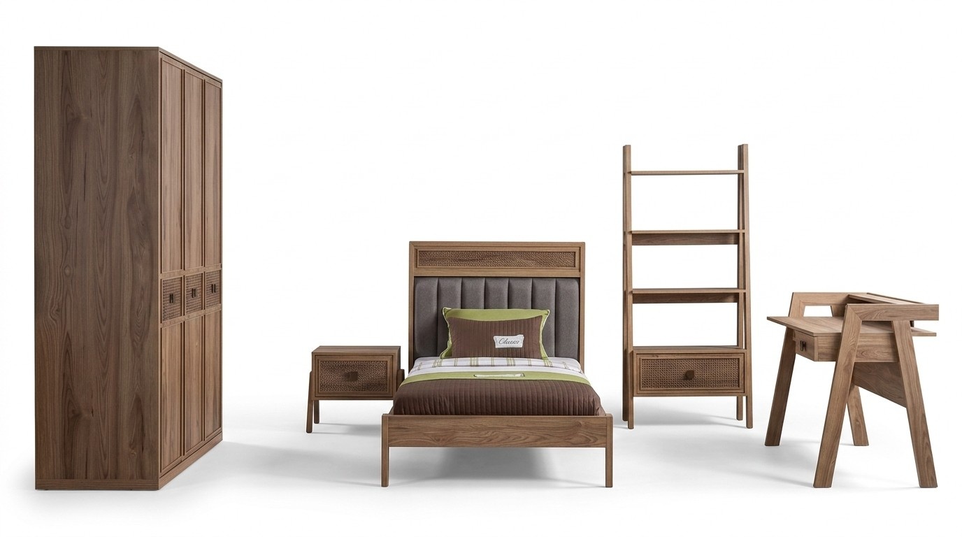Holzbett Komplette SchlafzimmermÃ¶bel Jugendbett Bett Braun Set 5tlg