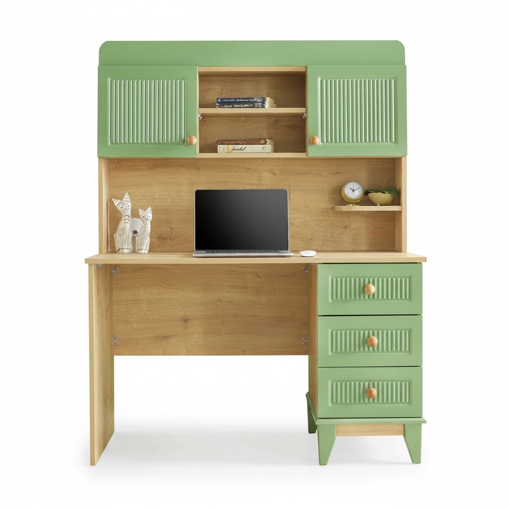 Holztisch Modern Schreibtisch Regale Computertisch Holz GrÃ¼n Kinderzimmer Neu