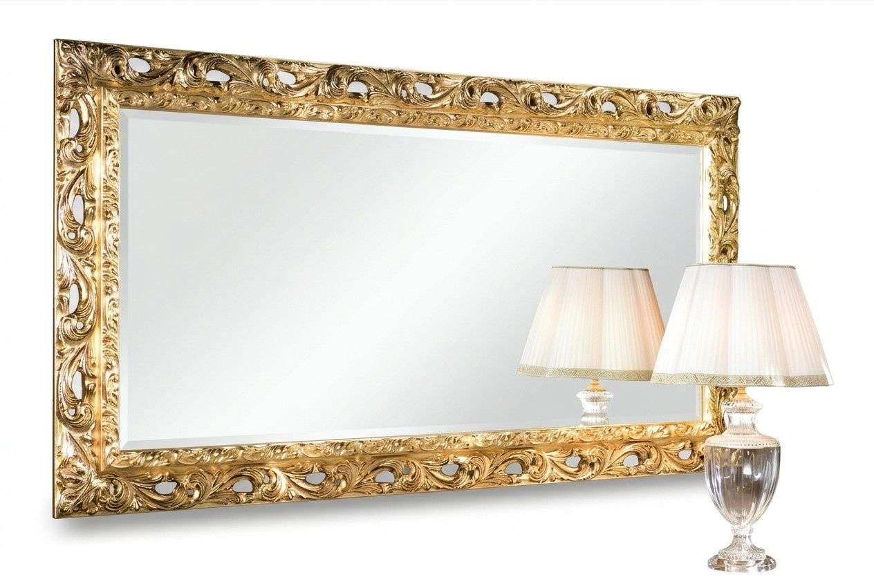 Italienische Klassischer Designer Spiegel MÃ¶bel Wandspiegel Holz Gold