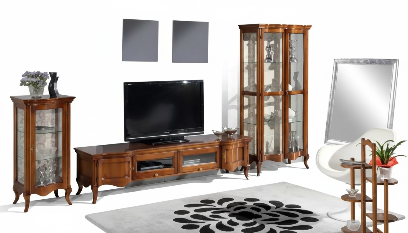 Italienische Stil MÃ¶bel Wohnzimmer 3tlg. Set Klassische 2x Vitrine Braun